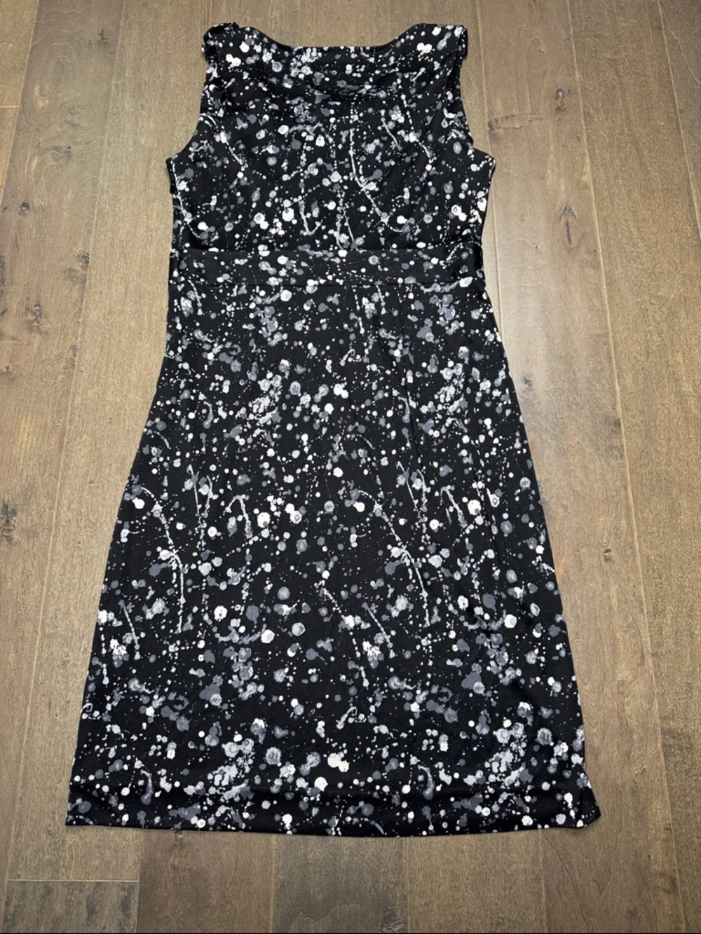 Tory Burch Silk Dress M Black White Paint Splatter Cowl Neck Sheath